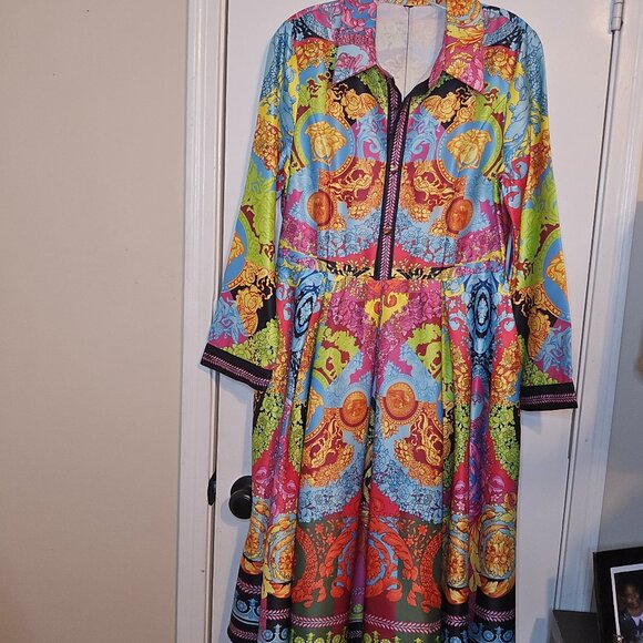Versace-Inspired Baroque Print Sateen Shirt Dress – Small Fit - Picture 1 of 4